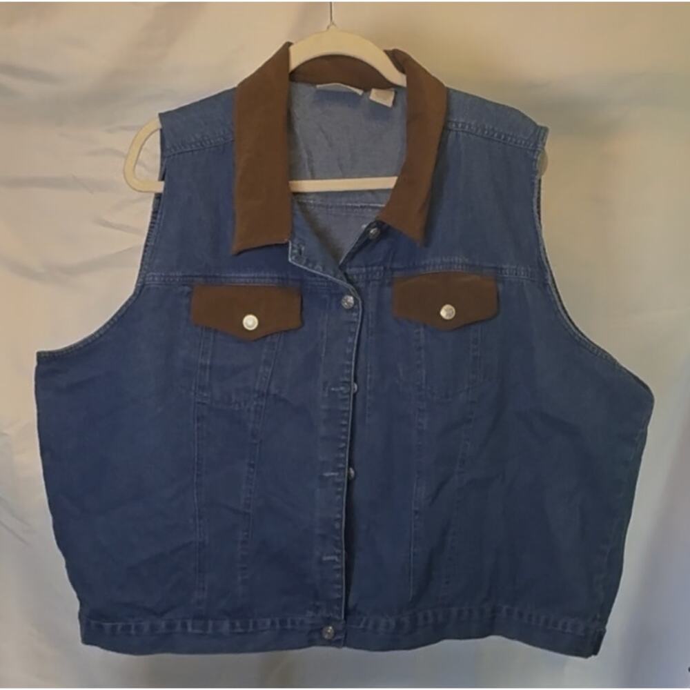 khaki rose denim button up vest 3X